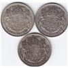 Image 1 : 3 Canadian Silver 50-Cent Half Dollar Coins