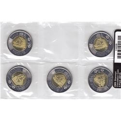 5 x 2012 Canada HMS Shannon $2 Twonie Coins In Original Plyo