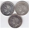 Image 2 : 3 x 1952 Canada Water Line Varient Silver $1 Dollar Coins