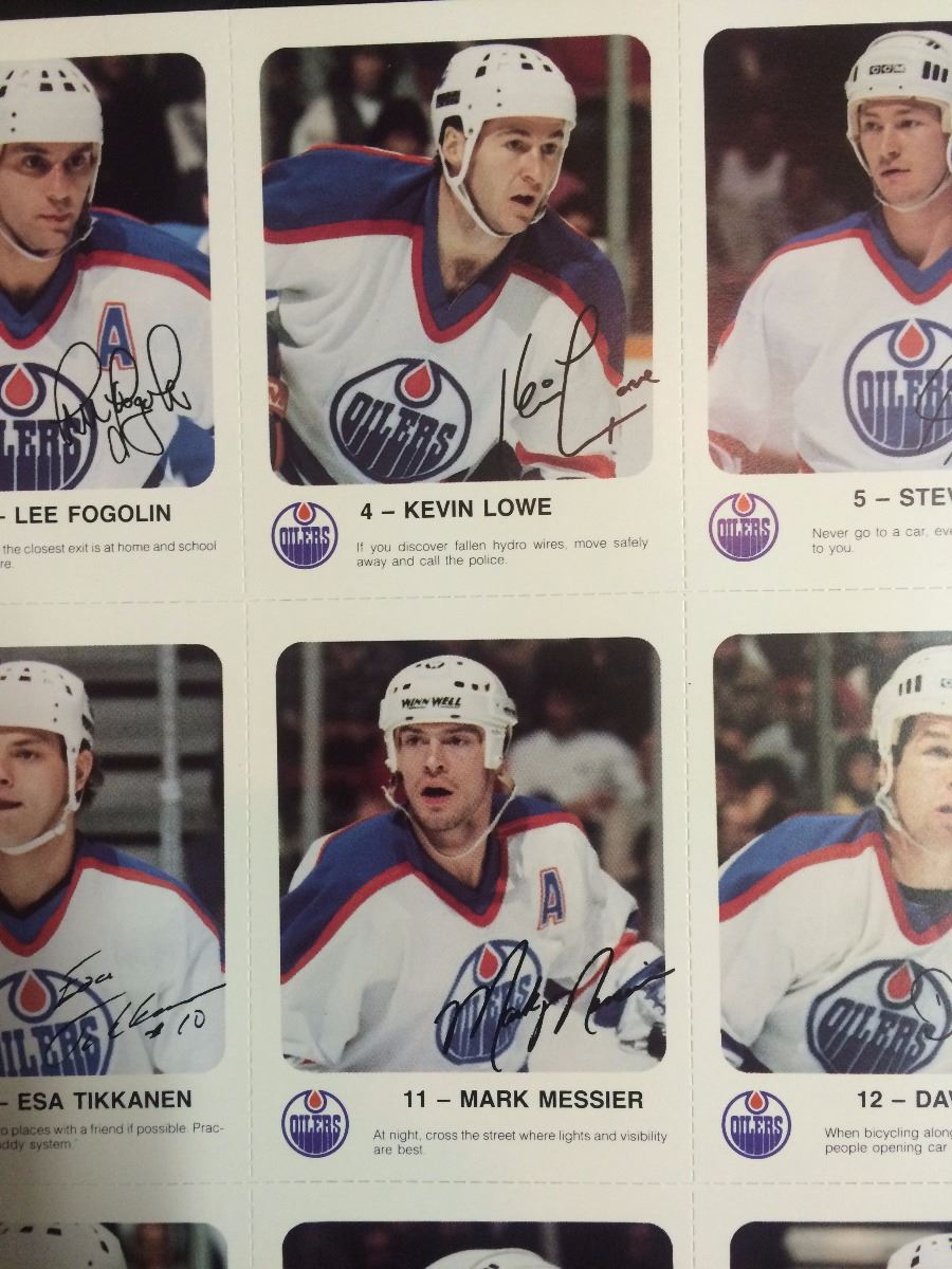 UNCUT SHEET 1985 EDMONTON OILERS AUTOSIGNED HOCKEY CARDS