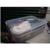 Image 1 : Two Sterlite Plastic Containers One Full Of Linens, Hot water Bag, Ziploc, Depends