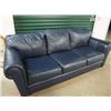 Image 1 : Blue Leather 3 Seater Sofa, 88"x38"x26"