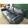 Image 2 : Blue Leather 3 Seater Sofa, 88"x38"x26"
