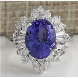 5.31CTW Natural Tanzanite And Diamond Ring 14K Solid White Gold