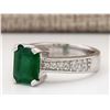Image 2 : 2.06 CTW Natural Emerald And Diamond Ring In 14k White Gold