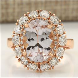 5.48 CTW Natural Morganite And Diamond Ring 14k Solid Rose Gold