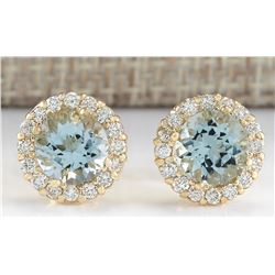 3.65 CTW Natural Aquamarine And Diamond Earrings 14k Solid Yellow Gold