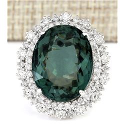 19.90 CTW Natural Green Tourmaline And Diamond Ring 14k Solid White Gold