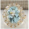 Image 1 : 7.53CTW Natural Aquamarine And Diamond Ring In 14K Solid Yellow Gold