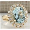 Image 2 : 7.53CTW Natural Aquamarine And Diamond Ring In 14K Solid Yellow Gold