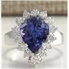 Image 1 : 5.10CTW Natural Tanzanite And Diamond Ring 14K Solid White Gold