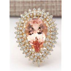 7.96 CTW Natural Morganite And Diamond Ring In 14k Solid Yellow Gold