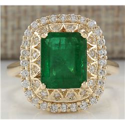 3.11Ct Natural Emerald And Diamond Ring In14K Solid Yellow Gold