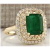 Image 2 : 3.11Ct Natural Emerald And Diamond Ring In14K Solid Yellow Gold