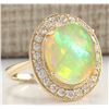 Image 2 : 7.21CTW Natural Opal And Diamond Ring In 14K Solid Yellow Gold