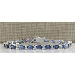 13.49 CTW Natural Sapphire And Diamond Bracelet In 14K White Gold