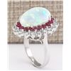 Image 3 : 8.33 CTW Natural Opal, Ruby And Diamond Ring In14k White Gold