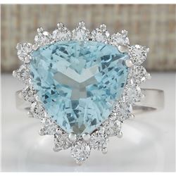 7.12CTW Natural Aquamarine And Diamond Ring In 14K White Gold
