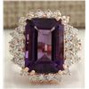 Image 1 : 8.37CTW Natural Amethyst And Diamond Ring In 14K Solid Rose Gold
