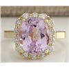 Image 1 : 8.06CTW Natural Kunzite And Diamond Ring 14K Solid Yellow Gold