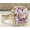 Image 2 : 8.06CTW Natural Kunzite And Diamond Ring 14K Solid Yellow Gold