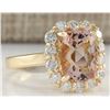 Image 2 : 3.75CTW Natural Morganite And Diamond Ring 14K Solid Yellow Gold