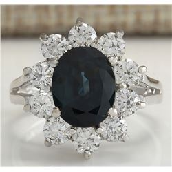 3.41CTW Natural Blue Sapphire Diamond Ring 14K Solid White Gold