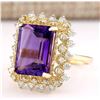 Image 2 : 9.15 CTW Natural Amethyst And Diamond Ring In 14k Solid Yellow Gold