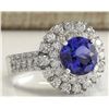 Image 2 : 4.03CTW Natural Blue Tanzanite And Diamond Ring In 14K White Gold