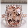 Image 1 : 7.12CTW Natural Peach Morganite And Diamond Ring In 14K Solid Rose Gold
