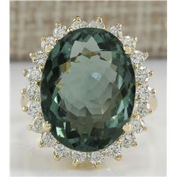 9.51CTW Natural Tourmaline And Diamond Ring In 14K Solid Yellow Gold
