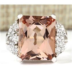 7.292 CTW Natural Morganite And Diamond Ring 14k Solid White Gold