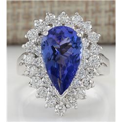 4.46CTW Natural Tanzanite And Diamond Ring In 14K White Gold