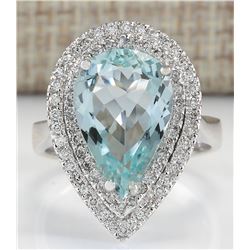 4.74CTW Natural Aquamarine And Diamond Ring In 14K White Gold