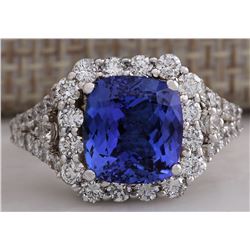 4.89CTW Natural Blue Tanzanite And Diamond Ring In 14K Solid White Gold
