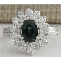 2.81CTW Natural Blue Sapphire Diamond Ring 14K Solid White Gold