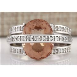 8.05 CTW Natural Morganite And Diamond Ring 14k Solid White Gold