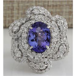 4.97 CTW Natural Tanzanite And Diamond Ring 14K Solid White Gold