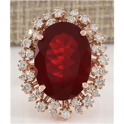 9.34CTW Natural Fire Opal And Diamond Ring 14K Solid Rose Gold