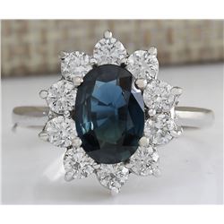 3.12CTW Natural Blue Sapphire Diamond Ring 14K Solid White Gold