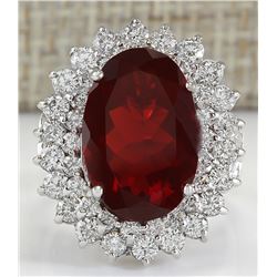 6.06CTW Natural Mexican Fire Opal And Diamond Ring 14K Solid White Gold