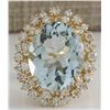 Image 1 : 13.65CTW Natural Aquamarine And Diamond Ring In 14K Solid Yellow Gold