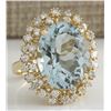 Image 2 : 13.65CTW Natural Aquamarine And Diamond Ring In 14K Solid Yellow Gold