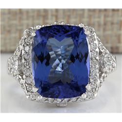9.14CTW Natural Blue Tanzanite And Diamond Ring In 14K White Gold