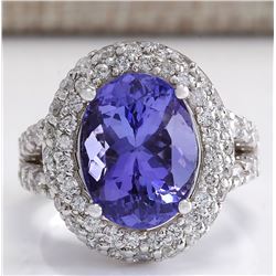 9.85 CTW Natural Blue Tanzanite And Diamond Ring 14K Solid White Gold