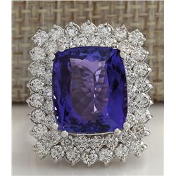 12.40 CTW Natural Blue Tanzanite And Diamond Ring 14K Solid White Gold