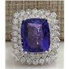 Image 1 : 12.40 CTW Natural Blue Tanzanite And Diamond Ring 14K Solid White Gold