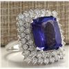 Image 2 : 12.40 CTW Natural Blue Tanzanite And Diamond Ring 14K Solid White Gold