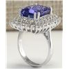 Image 3 : 12.40 CTW Natural Blue Tanzanite And Diamond Ring 14K Solid White Gold