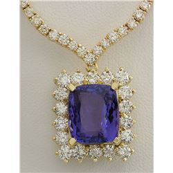 22.92 CTW Natural Tanzanite And Diamond Necklace In 14K Yellow Gold
